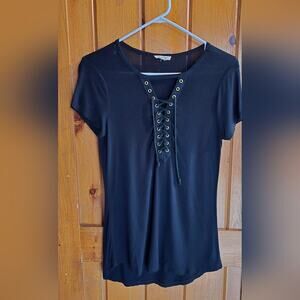 Black Lace-Up Women's Top